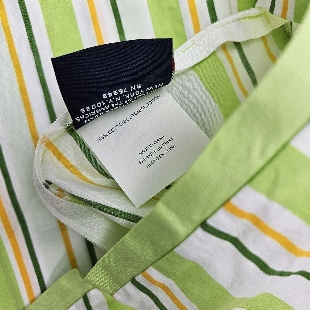Tommy Hilfiger Pillow Cover Spring Green & Yellow Stripe Zipper 100% Cotton